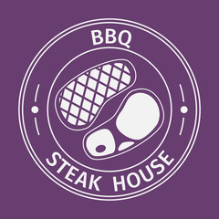 Simple flat round bbq steak house icon