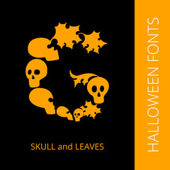Halloween alphabet letter D consist of scull and leaves