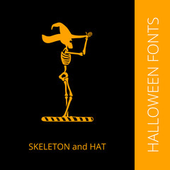 Fototapeta na wymiar Halloween alphabet letter I consist of skeleton and hat