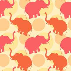 pink orange elephant silhouette seamless vector pattern background illustration