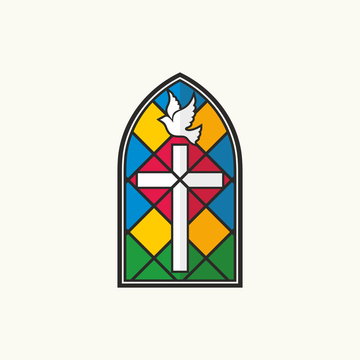 Church logo. Stained glass cross and dove