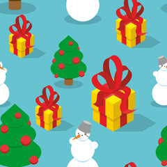 Snowman and Christmas tree seamless pattern. Holiday background