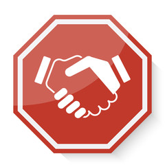 White Handshake Agreement icon on red stop sign web app