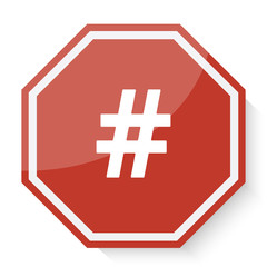 Fototapeta premium White Hashtag icon on red stop sign web app