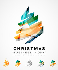 Set of abstract Christmas Tree Icons, business logo concepts, clean modern glossy design