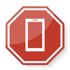 White Mobile Phone icon on red stop sign web app