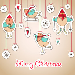 Christmas birds set - vector illustration. Cute hand drawn animals for holidays decoration, design, greeting cards, stickers.