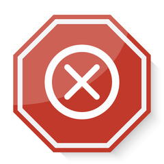 Obraz premium White Cancel icon on red stop sign web app