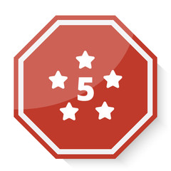 White Five Star icon on red stop sign web app