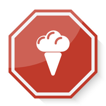 White Ice Cream icon on red stop sign web app