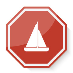 White Sailboat icon on red stop sign web app