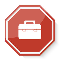 White Briefcase icon on red stop sign web app