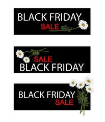 Naklejka premium Chamomile Flowers on Black Friday Sale Banner