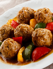 Roasted meatballs and vegetables