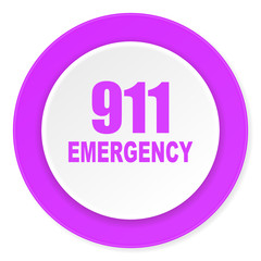 number emergency 911 violet pink circle 3d modern flat design icon on white background