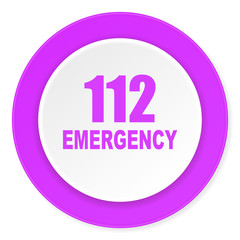 number emergency 112 violet pink circle 3d modern flat design icon on white background