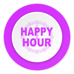 happy hour violet pink circle 3d modern flat design icon on white background