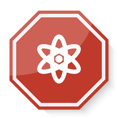 White Nuclear icon on red stop sign web app