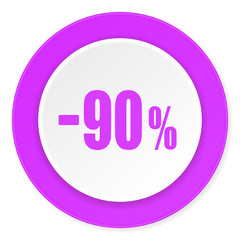 90 percent sale retail violet pink circle 3d modern flat design icon on white background