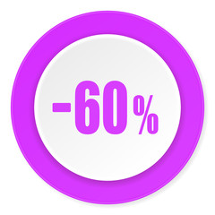 60 percent sale retail violet pink circle 3d modern flat design icon on white background