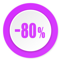 80 percent sale retail violet pink circle 3d modern flat design icon on white background