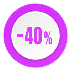 40 percent sale retail violet pink circle 3d modern flat design icon on white background