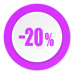 20 percent sale retail violet pink circle 3d modern flat design icon on white background