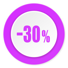 30 percent sale retail violet pink circle 3d modern flat design icon on white background