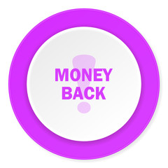 money back violet pink circle 3d modern flat design icon on white background