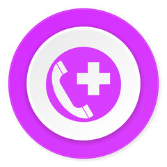 emergency call violet pink circle 3d modern flat design icon on white background