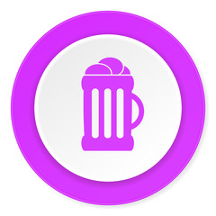 beer violet pink circle 3d modern flat design icon on white background