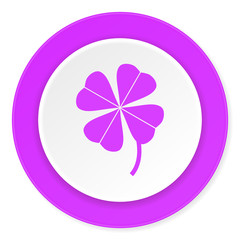 four-leaf clover violet pink circle 3d modern flat design icon on white background