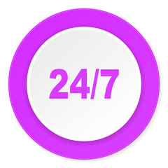 24/7 violet pink circle 3d modern flat design icon on white background