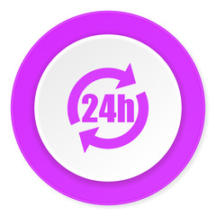 24h violet pink circle 3d modern flat design icon on white background