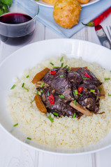 rabbit stewed in red wine with vegetables