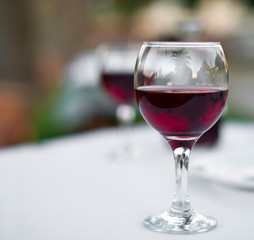Glass of red wine in a restaurant.