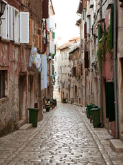 Fototapeta na wymiar The street in old town of Rovinj, Croatia.