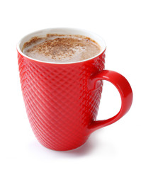 A red cup of cocoa, isolated on white