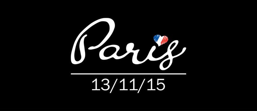 Word Paris in the form of letters with France flag in the shape of heart sign, 13th November 2015