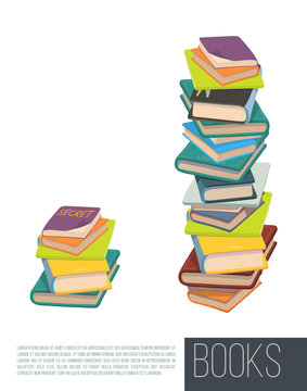 Pile of different books. Vector. Isolated.