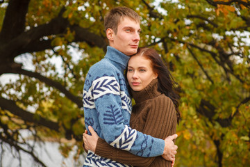 loving couple in a park on the outdoors