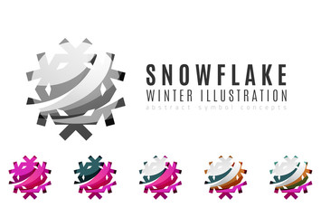 Set of abstract colorful snowflake logo icons, winter concepts, clean modern geometric design