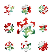 Set of abstract colorful snowflake logo icons, winter concepts, clean modern geometric design