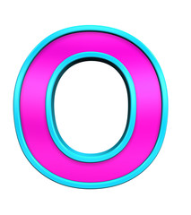 One letter from pink glass with blue frame alphabet set, isolated on white. Computer generated 3D photo rendering.