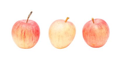 three apples on a white background