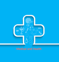 Medical concept with health, healthcare, nurse, tooth, thermometer, pills and cross icon. Vector illustration.