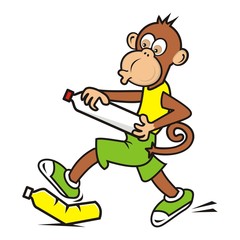 monkey and a plastic bottle, vector illustration