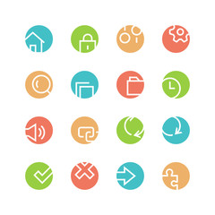 System icon set - vector minimalist. Different symbols on the colored background.