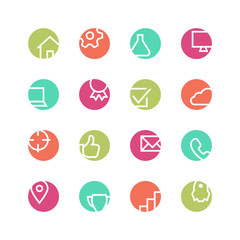 Web studio icon set - vector minimalist. Different symbols on the colored background.