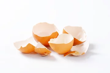 Zelfklevend Fotobehang Empty brown eggshells © Viktor